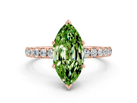 Rose gold Marquise Cut Peridot Pave Band Solitaire Ring with Four-Prong Setting_12