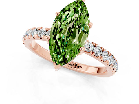 Rose gold Marquise Cut Peridot Pave Band Solitaire Ring with Four-Prong Setting_13