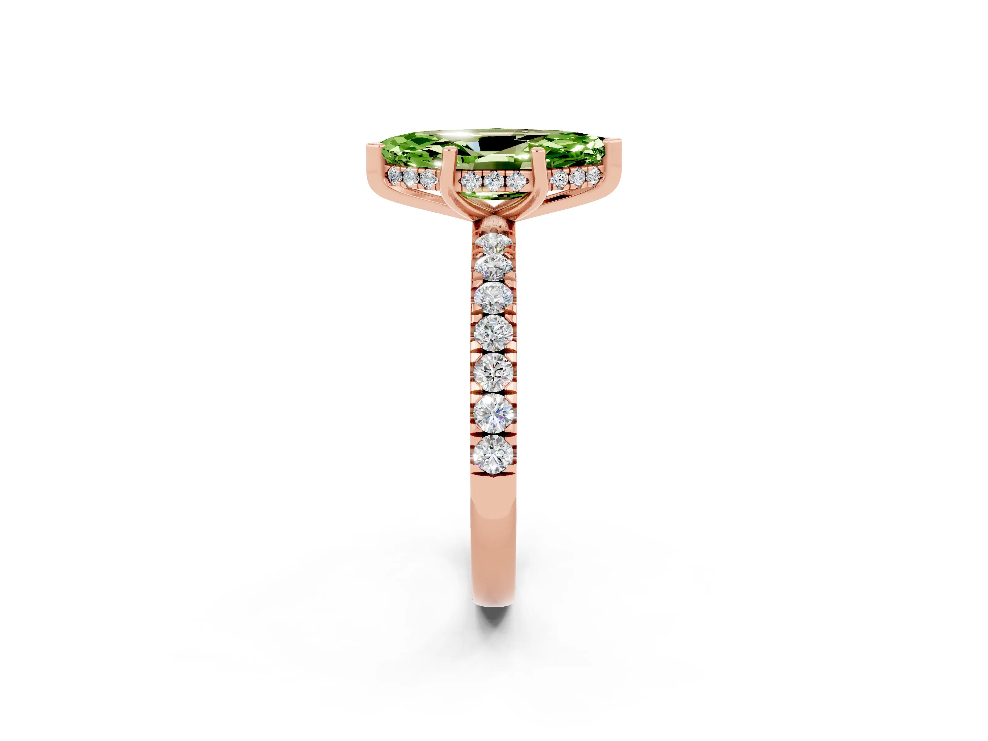 Rose gold Marquise Cut Peridot Pave Band Solitaire Ring with Four-Prong Setting_14