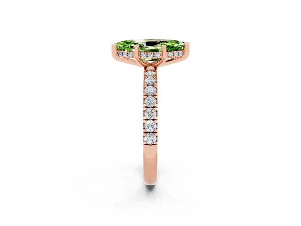 Rose gold Marquise Cut Peridot Pave Band Solitaire Ring with Round  and Prong Setting
