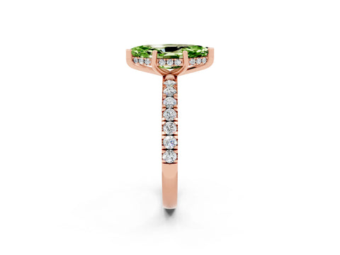 Rose gold Marquise Cut Peridot Pave Band Solitaire Ring with Four-Prong Setting_14