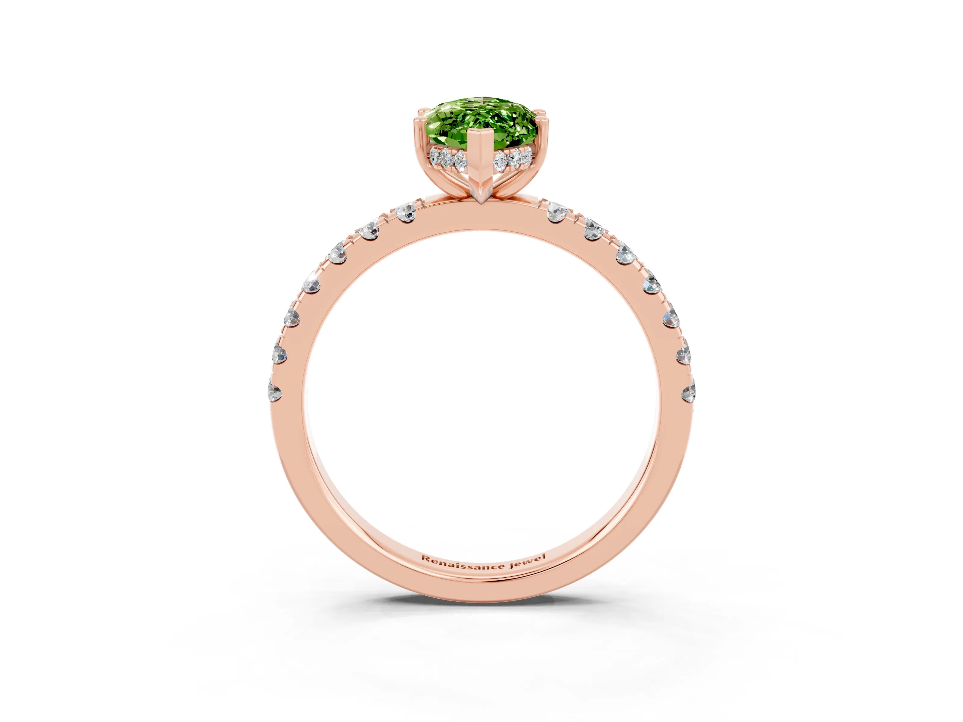 Rose gold Marquise Cut Peridot Pave Band Solitaire Ring with Four-Prong Setting_15