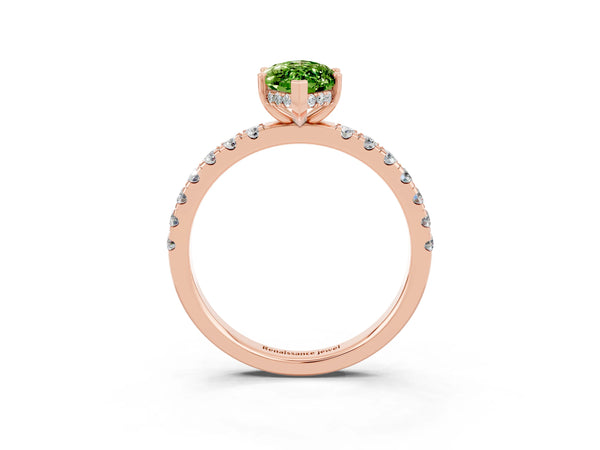 Rose gold Marquise Cut Peridot Pave Band Solitaire Ring with Round  and Prong Setting