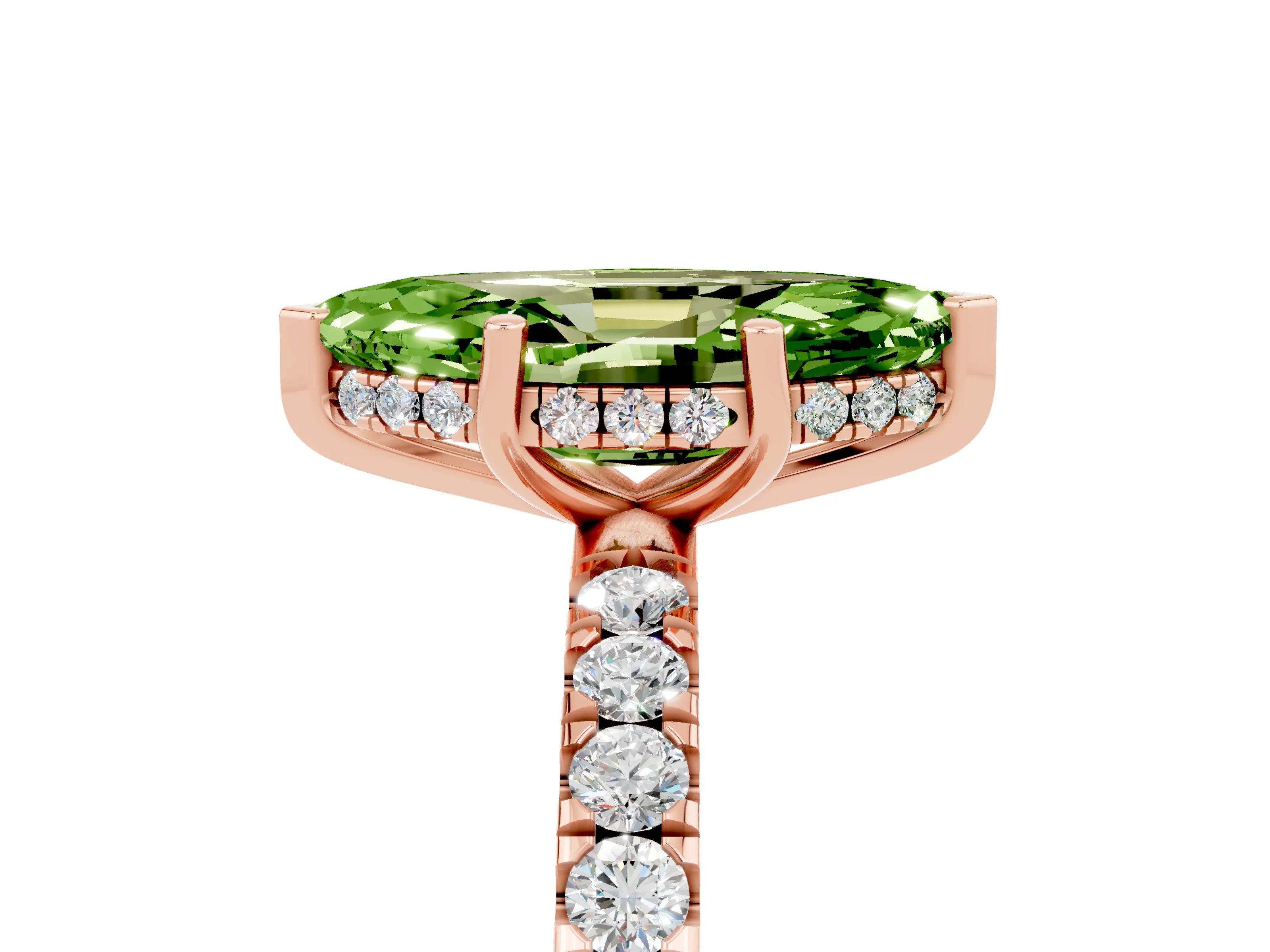 Rose gold Marquise Cut Peridot Pave Band Solitaire Ring with Four-Prong Setting_17