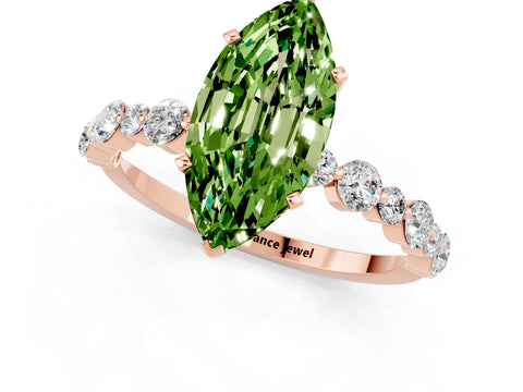 Rose gold Marquise Cut Peridot Prong Set Engagement Ring with Pavé Band_1