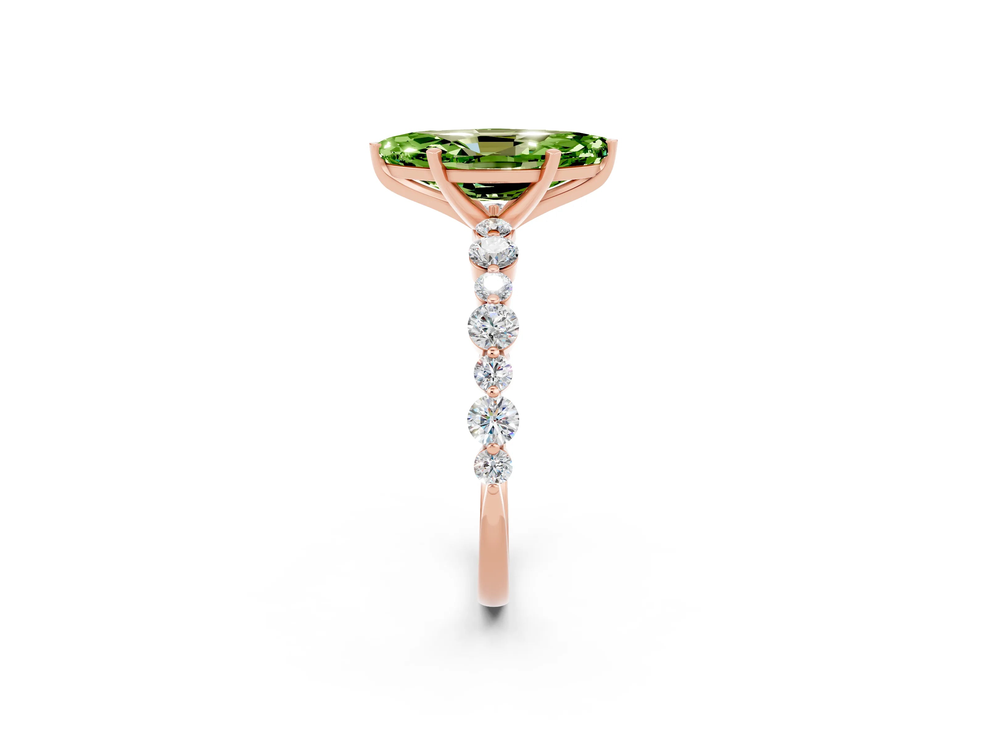 Rose gold Marquise Cut Peridot Prong Set Engagement Ring with Pavé Band_2