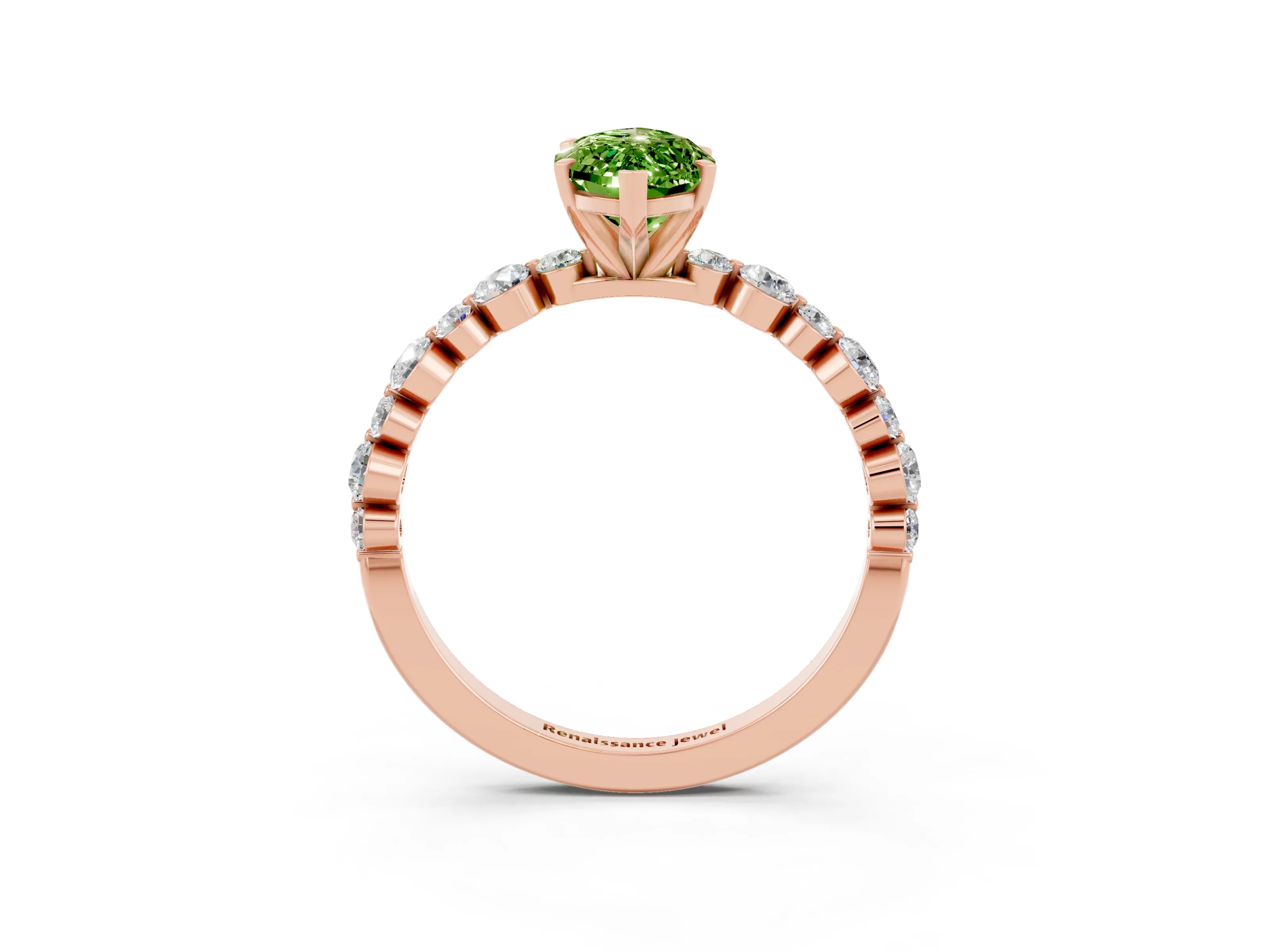 Rose gold Marquise Cut Peridot Prong Set Engagement Ring with Pavé Band_3