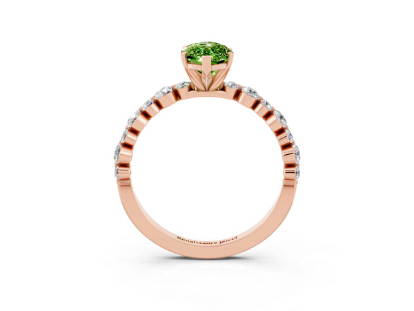 Rose gold Marquise Cut Peridot Prong Set Engagement Ring with Pavé Band