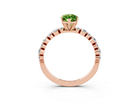 Rose gold Marquise Cut Peridot Prong Set Engagement Ring with Pavé Band_3