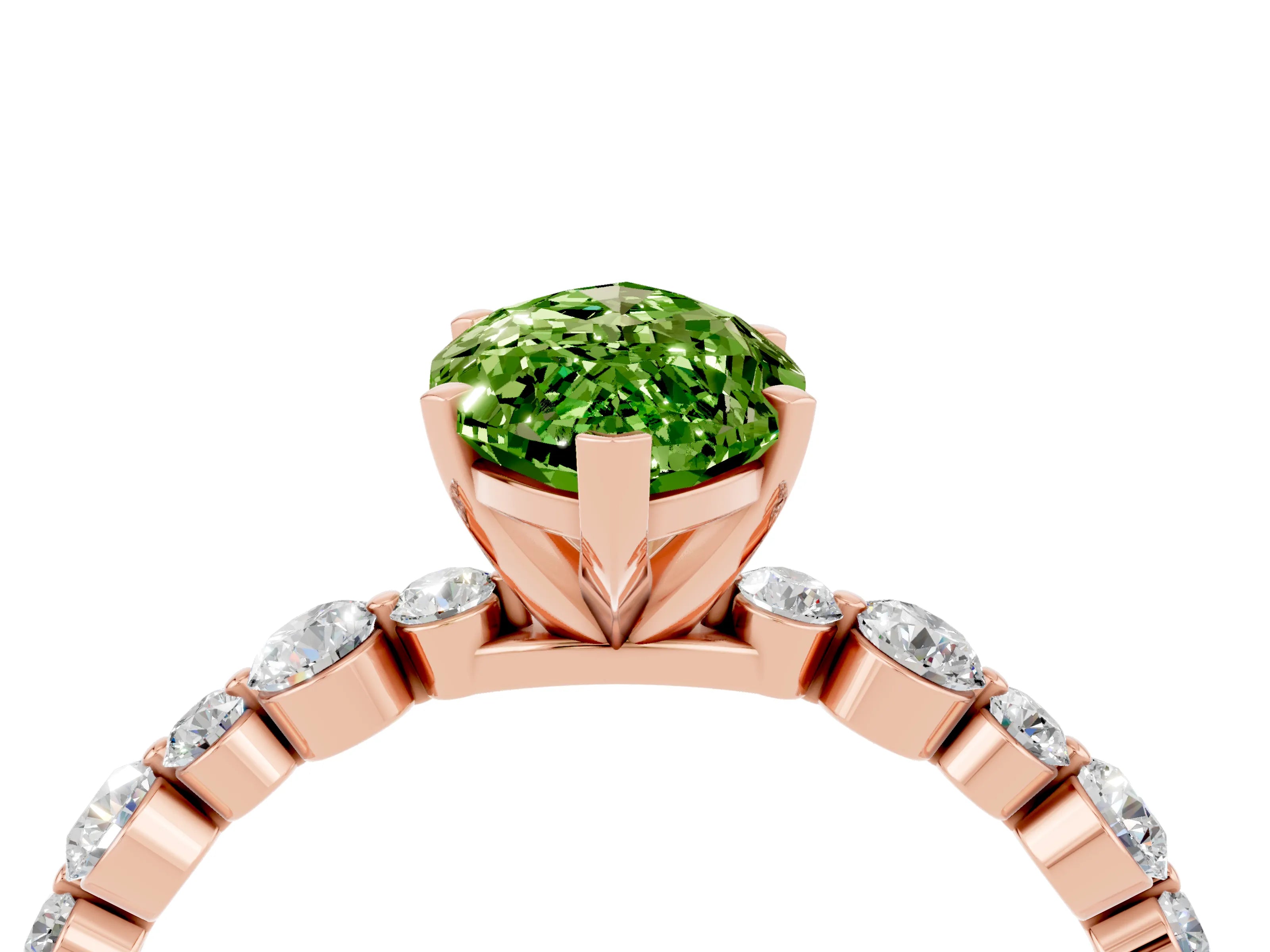 Rose gold Marquise Cut Peridot Prong Set Engagement Ring with Pavé Band_4