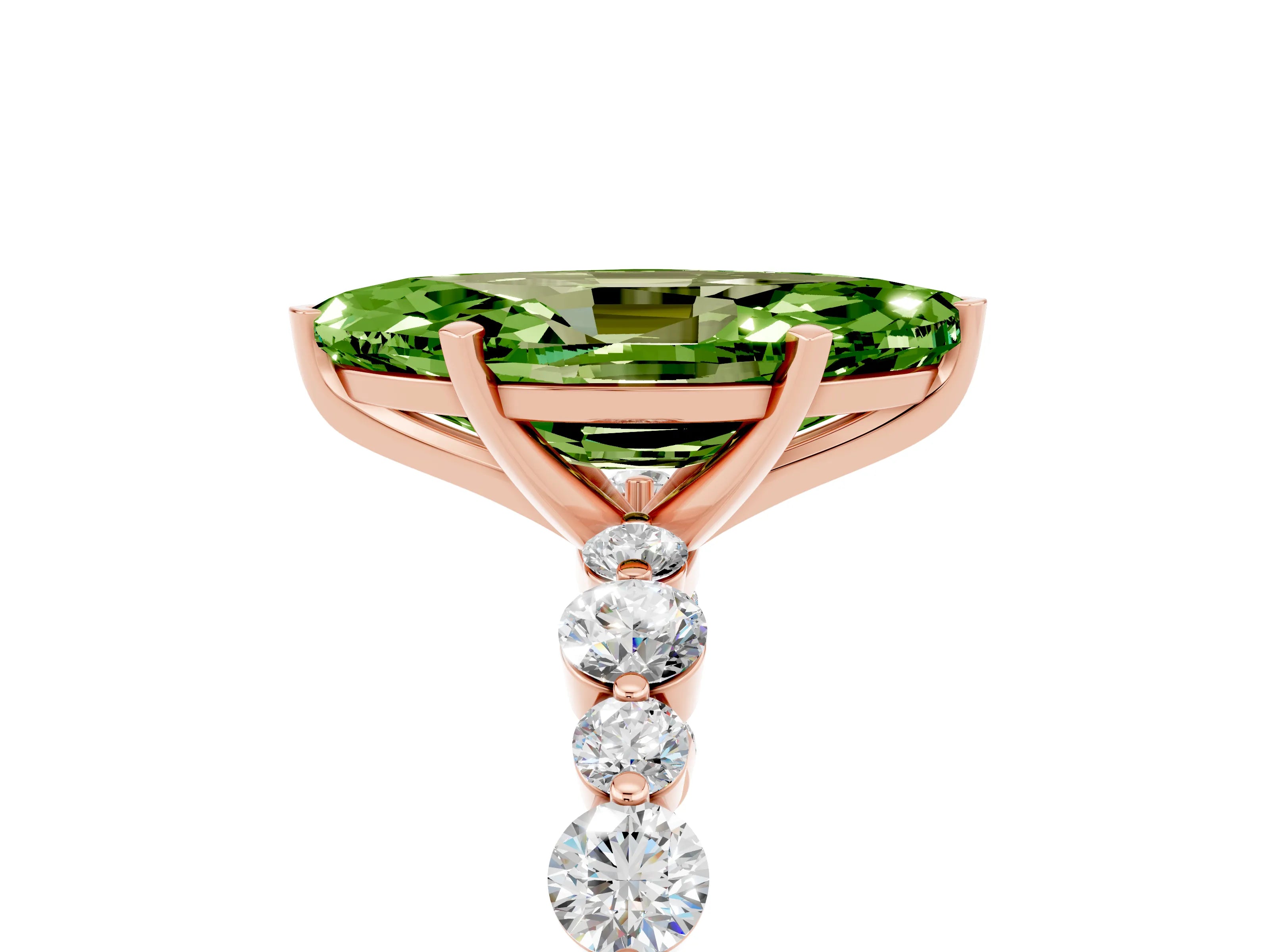 Rose gold Marquise Cut Peridot Prong Set Engagement Ring with Pavé Band_5