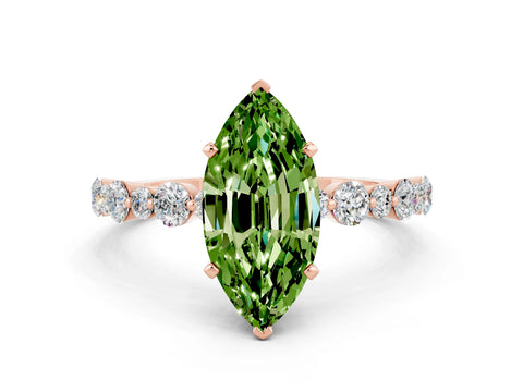 Rose gold Marquise Cut Peridot Prong Set Engagement Ring with Pavé Band