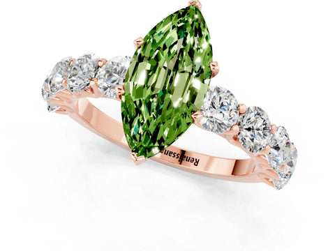 Rose gold Marquise Cut Peridot Prong Setting with Side Stones on a Pave Band_1
