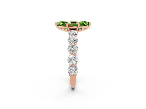 Rose gold Marquise Cut Peridot Prong Setting with Side Stones on a Pave Band_2