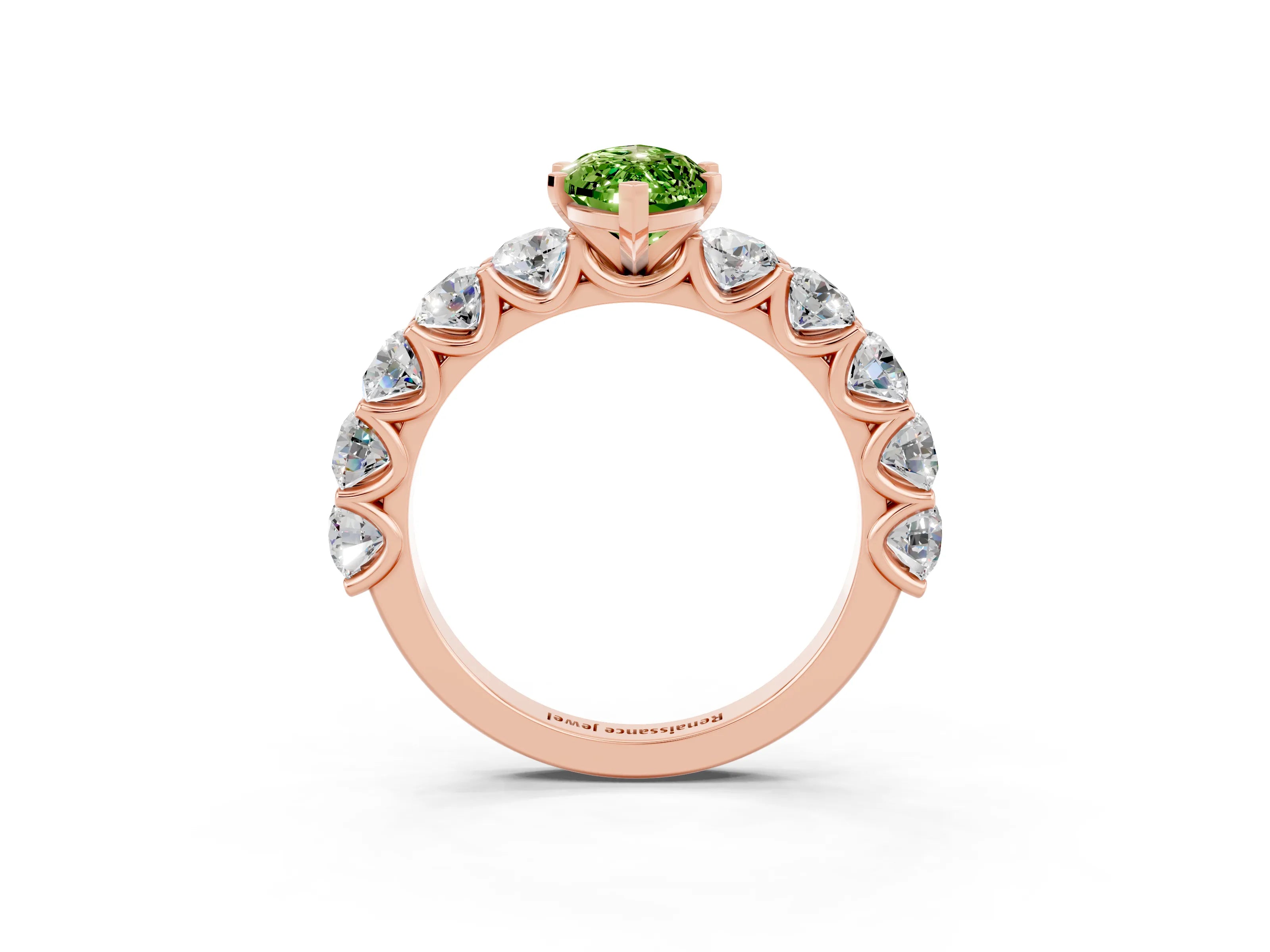 Rose gold Marquise Cut Peridot Prong Setting with Side Stones on a Pave Band_3