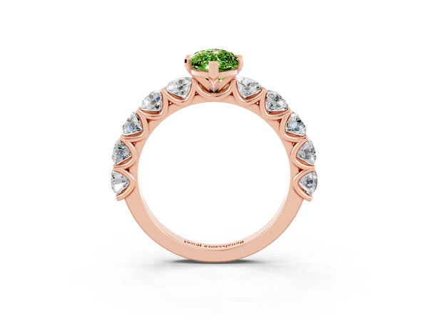 Rose gold Marquise Cut Peridot Prong Setting with Side Stones on a Pave Band