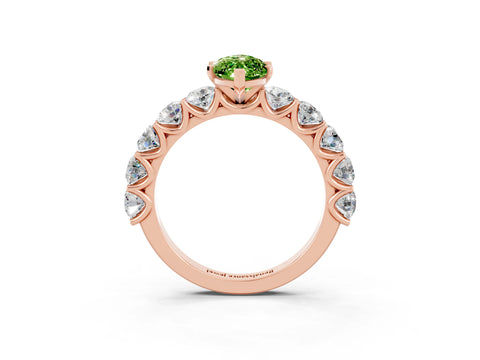 Rose gold Marquise Cut Peridot Prong Setting with Side Stones on a Pave Band_3