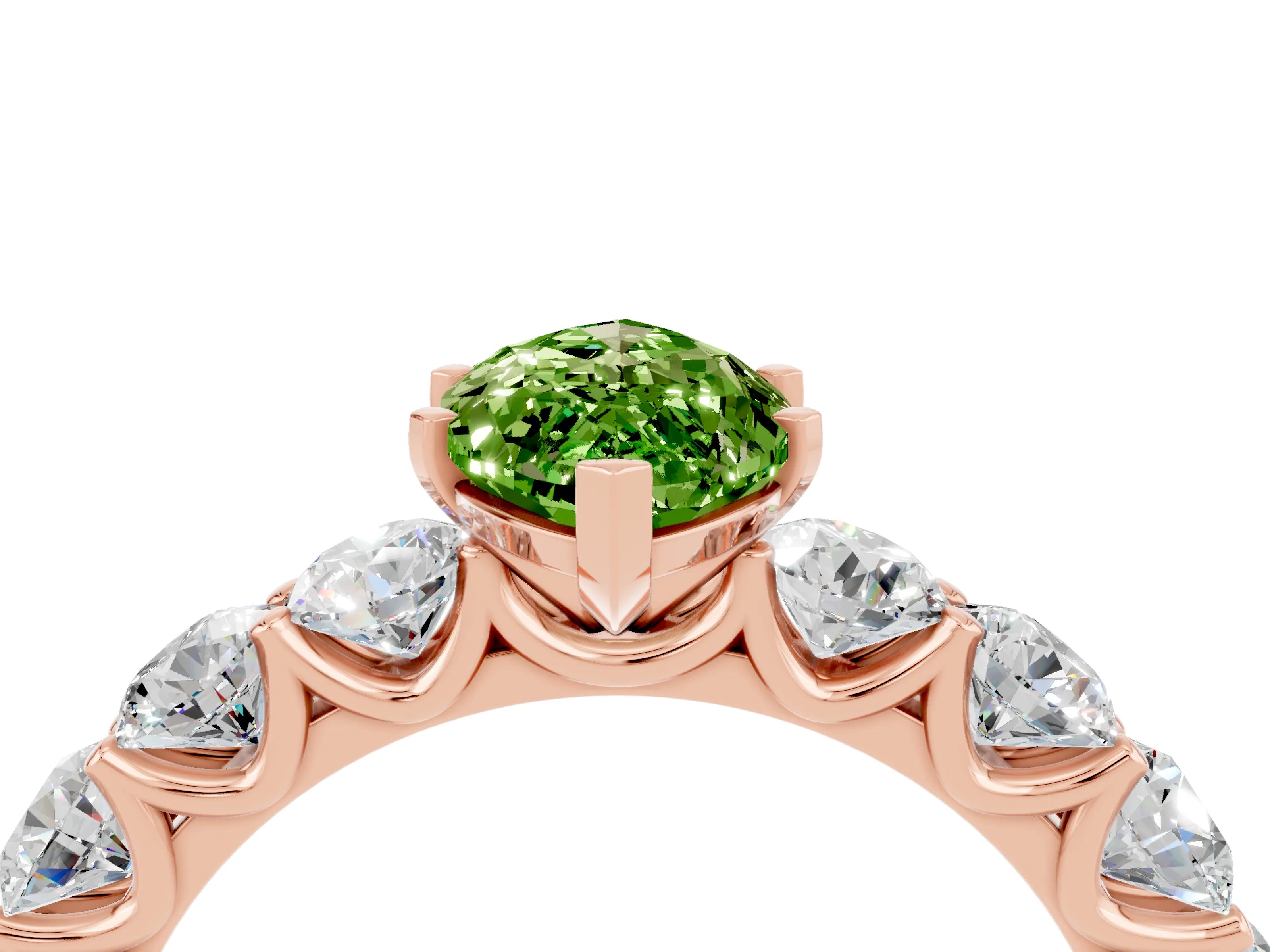Rose gold Marquise Cut Peridot Prong Setting with Side Stones on a Pave Band_4