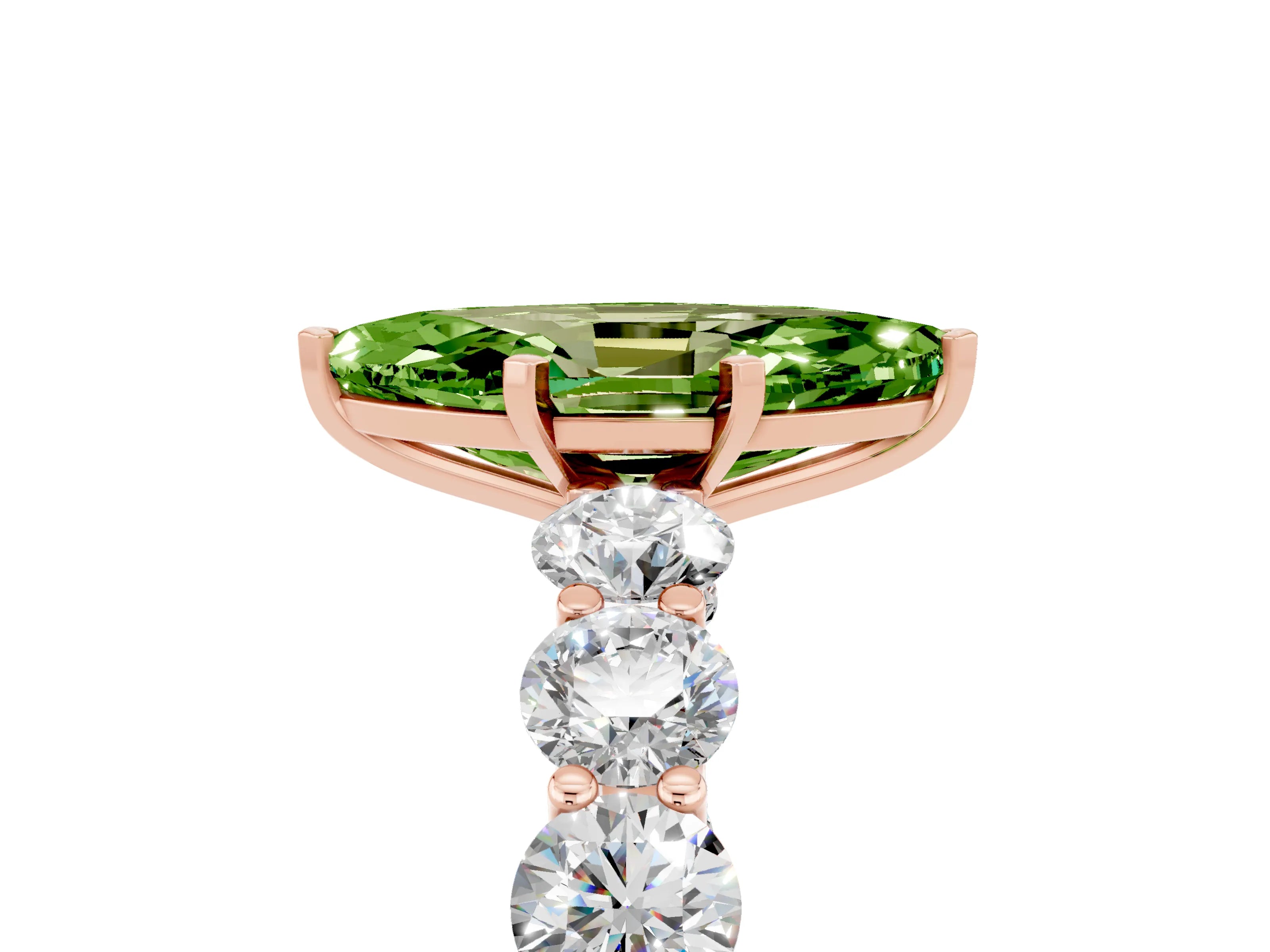 Rose gold Marquise Cut Peridot Prong Setting with Side Stones on a Pave Band_5