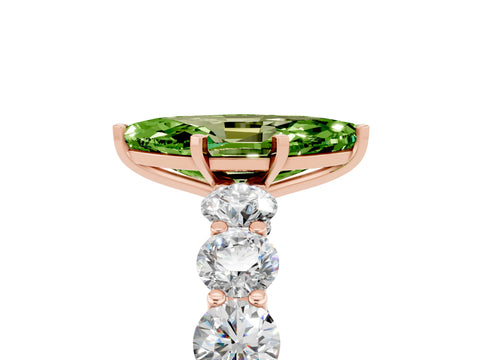 Rose gold Marquise Cut Peridot Prong Setting with Side Stones on a Pave Band_5