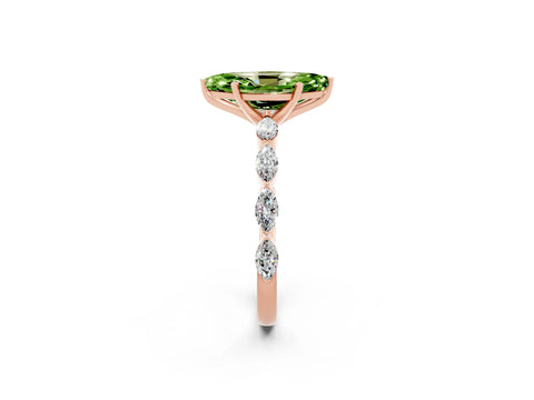 Rose gold Marquise Cut Peridot Ring with Marquise Side Stones and Prong Setting_2