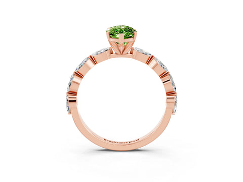 Rose gold Marquise Cut Peridot Ring with Marquise Side Stones and Prong Setting_3