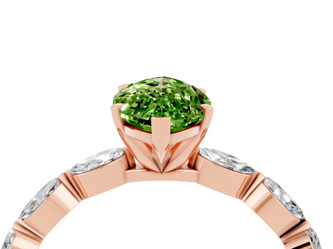 Rose gold Marquise Cut Peridot Ring with Marquise Side Stones and Prong Setting_4