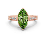 Rose gold Marquise Cut Peridot Ring with Milgrain Pavé Band and Four-Prong Setting_12