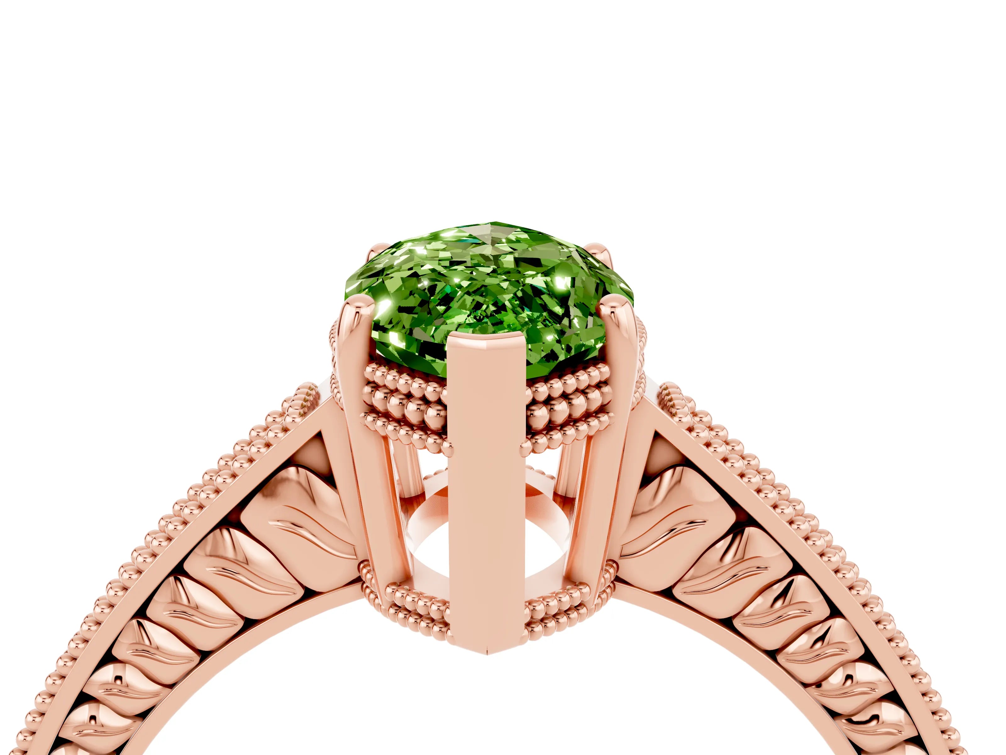 Rose gold Marquise Cut Peridot Ring with Milgrain Pavé Band and Four-Prong Setting_16