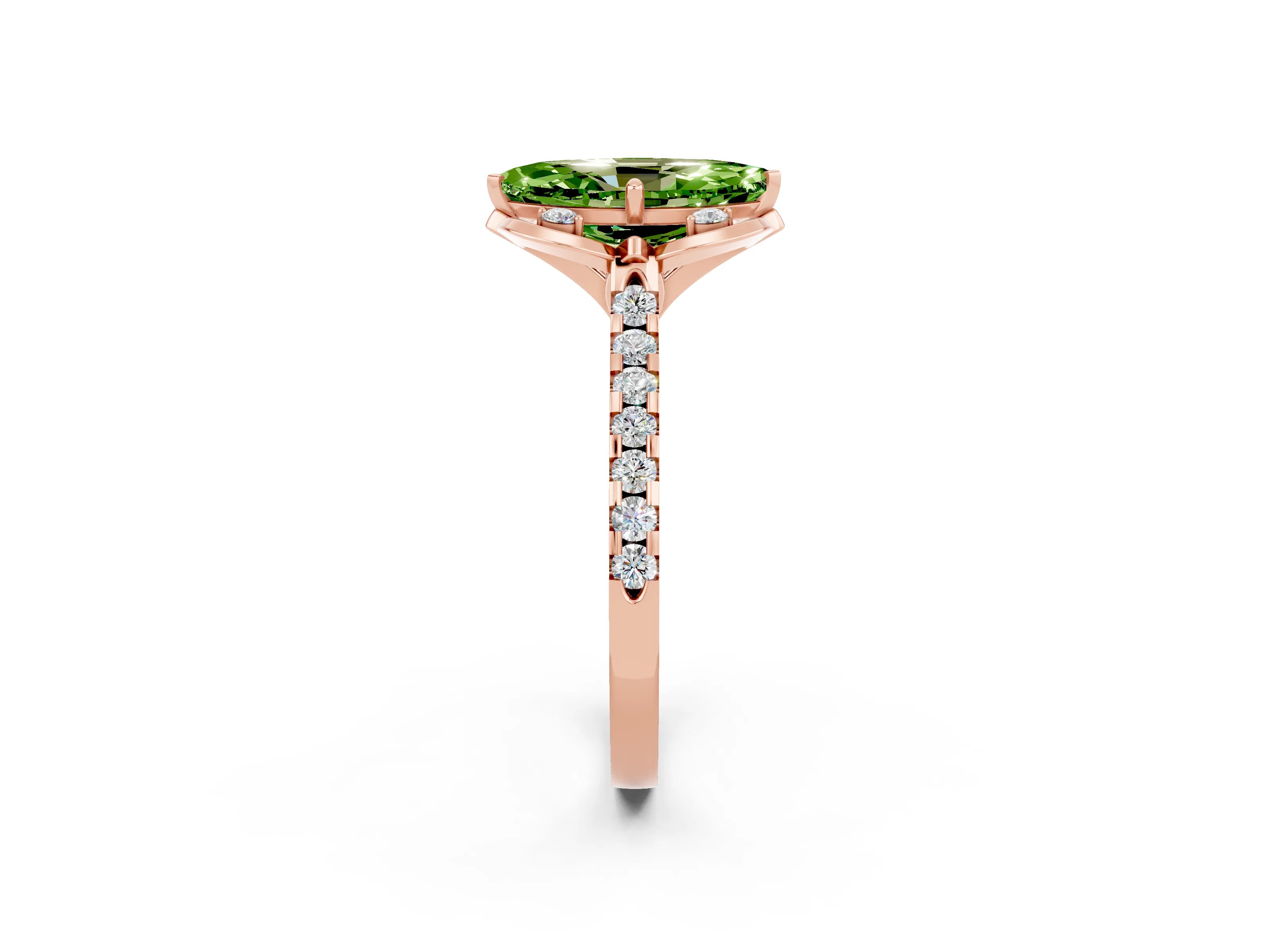 Rose gold Marquise Cut Peridot Ring with Pavé Band and Floral Prong Setting_2