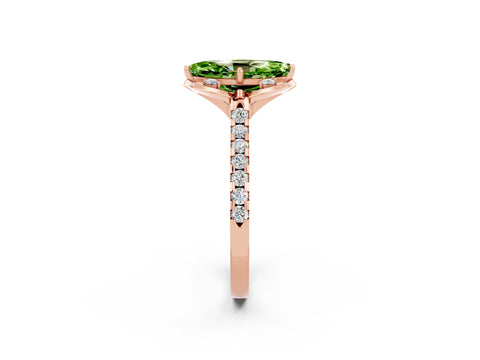 Rose gold Marquise Cut Peridot Ring with Pavé Band and Floral Prong Setting_2