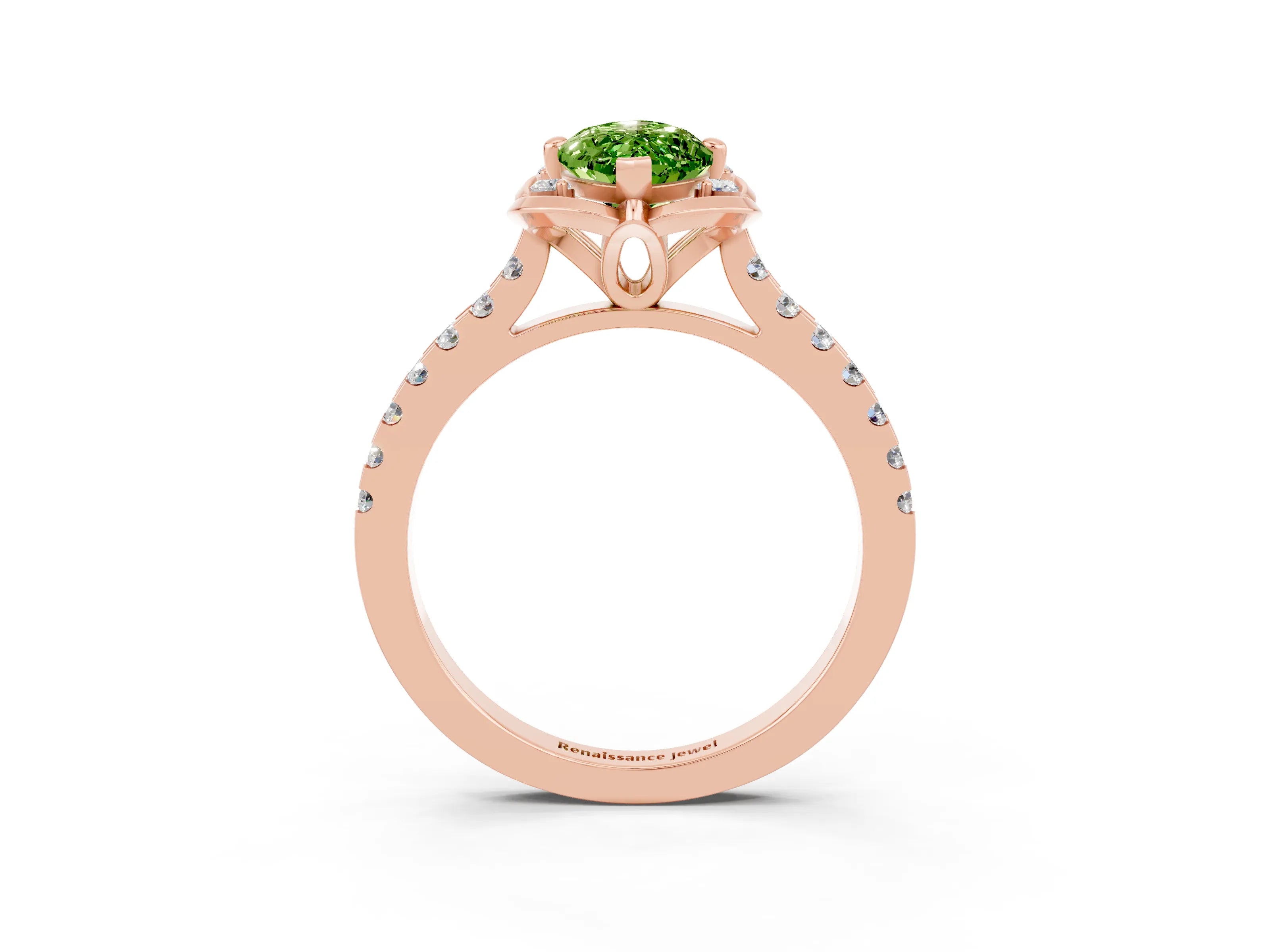 Rose gold Marquise Cut Peridot Ring with Pavé Band and Floral Prong Setting_3