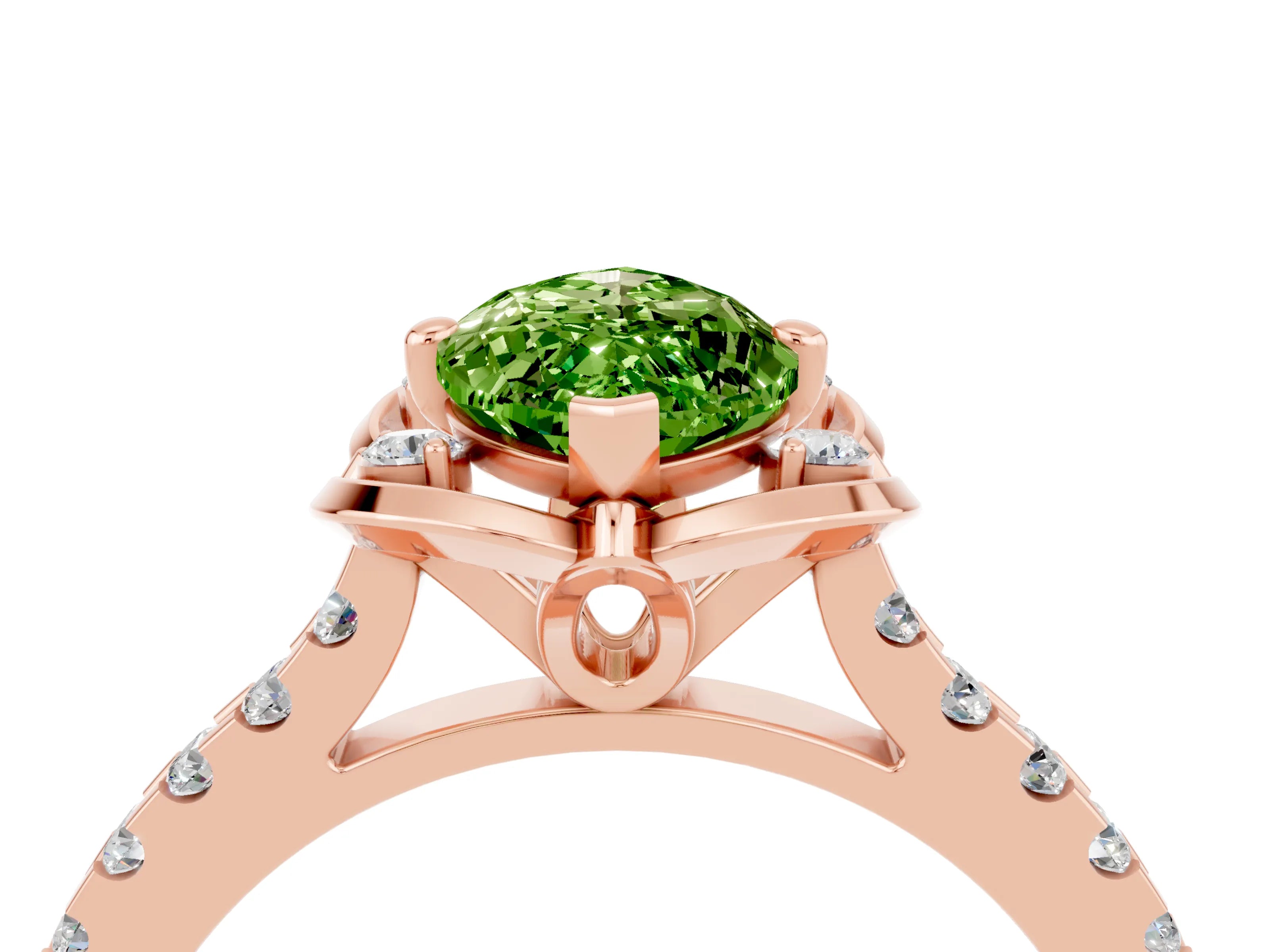 Rose gold Marquise Cut Peridot Ring with Pavé Band and Floral Prong Setting_4