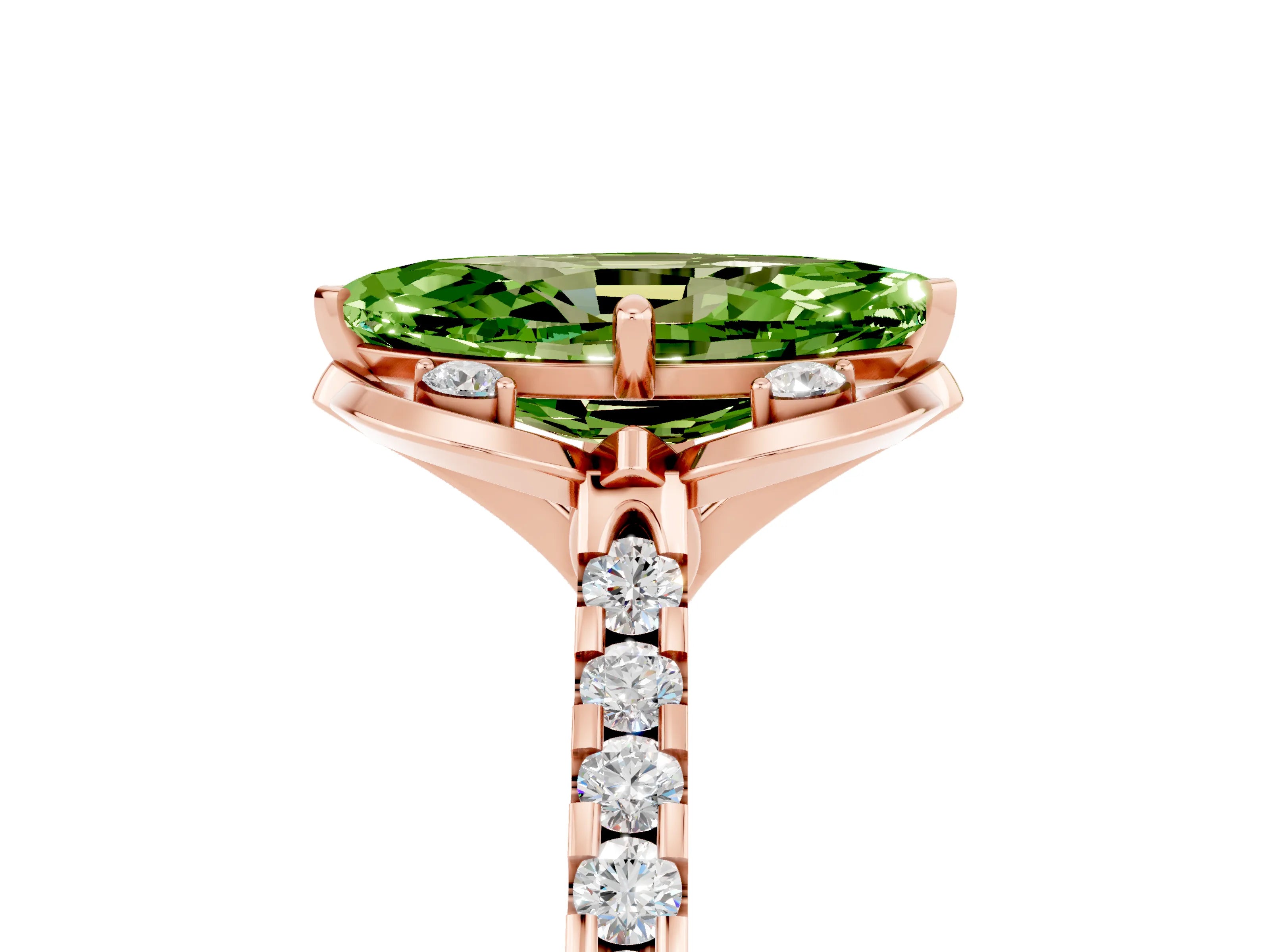 Rose gold Marquise Cut Peridot Ring with Pavé Band and Floral Prong Setting_5