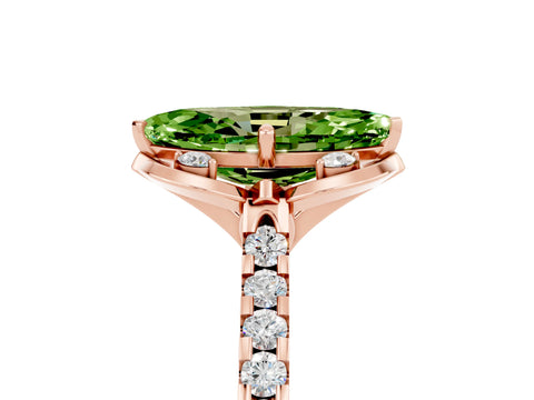 Rose gold Marquise Cut Peridot Ring with Pavé Band and Floral Prong Setting_5
