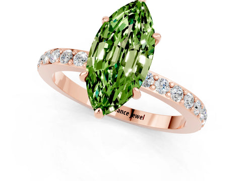 Rose gold Marquise Cut Peridot Ring with Pavé Band and Four-Prong Setting_1