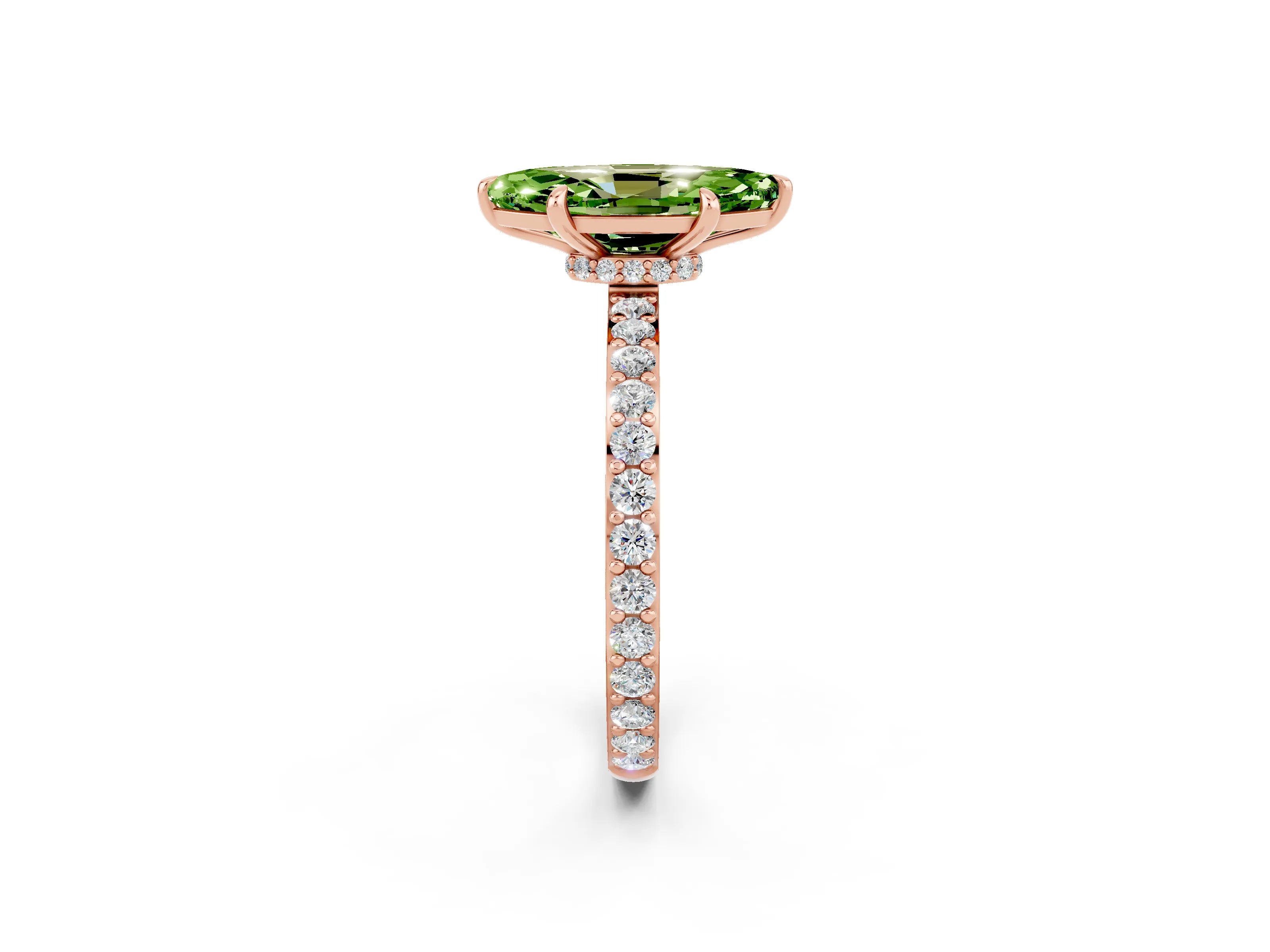 Rose gold Marquise Cut Peridot Ring with Pavé Band and Four-Prong Setting_2