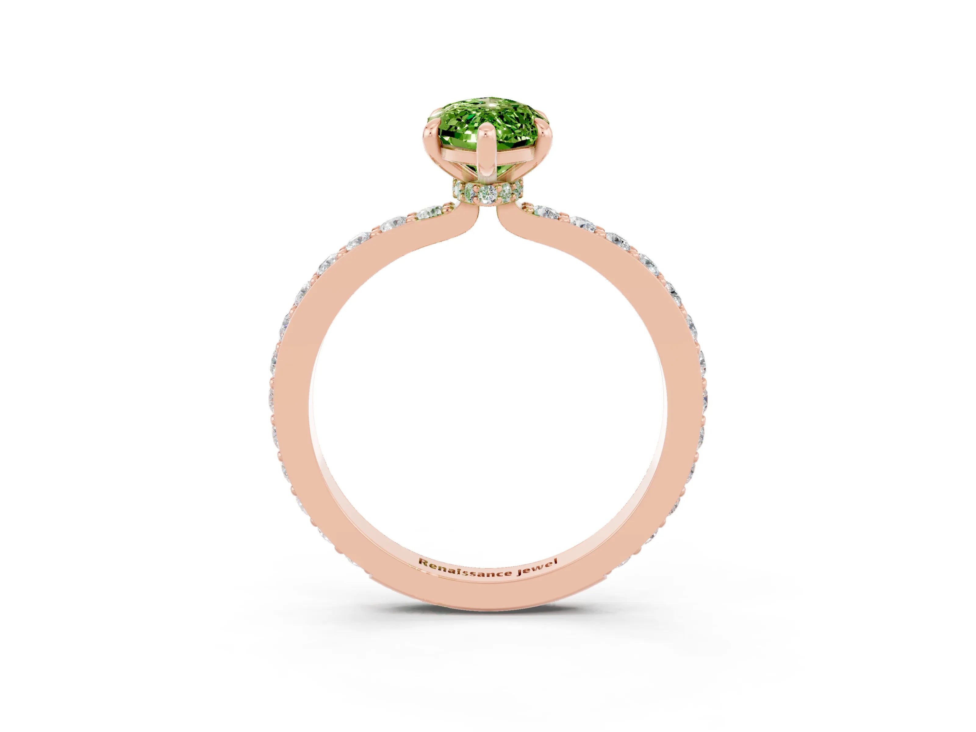 Rose gold Marquise Cut Peridot Ring with Pavé Band and Four-Prong Setting_3