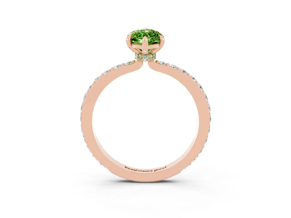 Rose gold Marquise Cut Peridot Pavé Engagement Ring with Round  Accents and Prong Setting