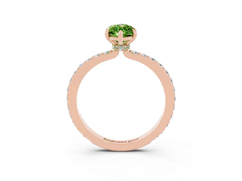 Rose gold Marquise Cut Peridot Ring with Pavé Band and Four-Prong Setting_3