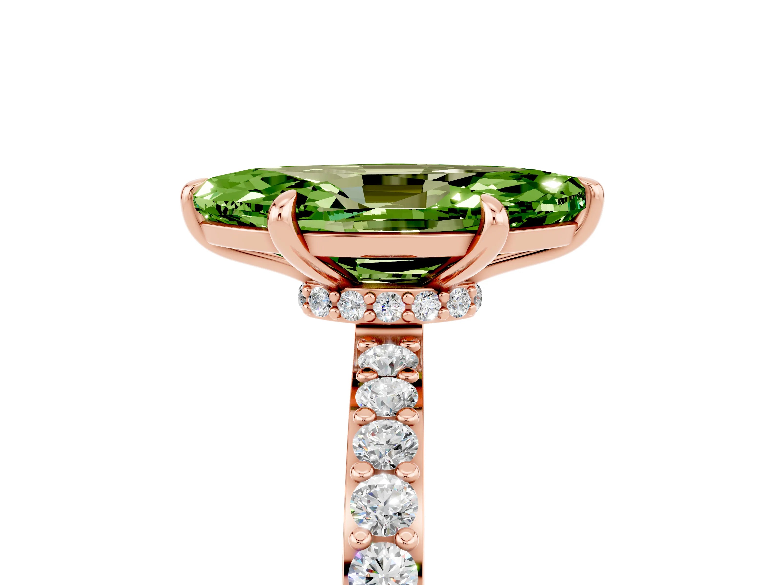 Rose gold Marquise Cut Peridot Ring with Pavé Band and Four-Prong Setting_5