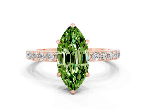 Rose gold Marquise Cut Peridot Ring with Pavé Band and Four-Prong Setting