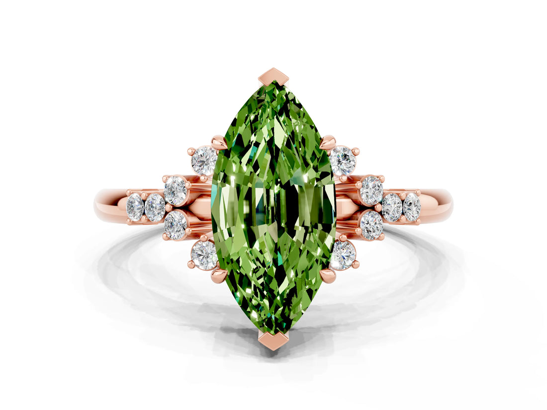 Rose gold Marquise Cut Peridot Ring with Side Stones and Four-Prong Setting_36