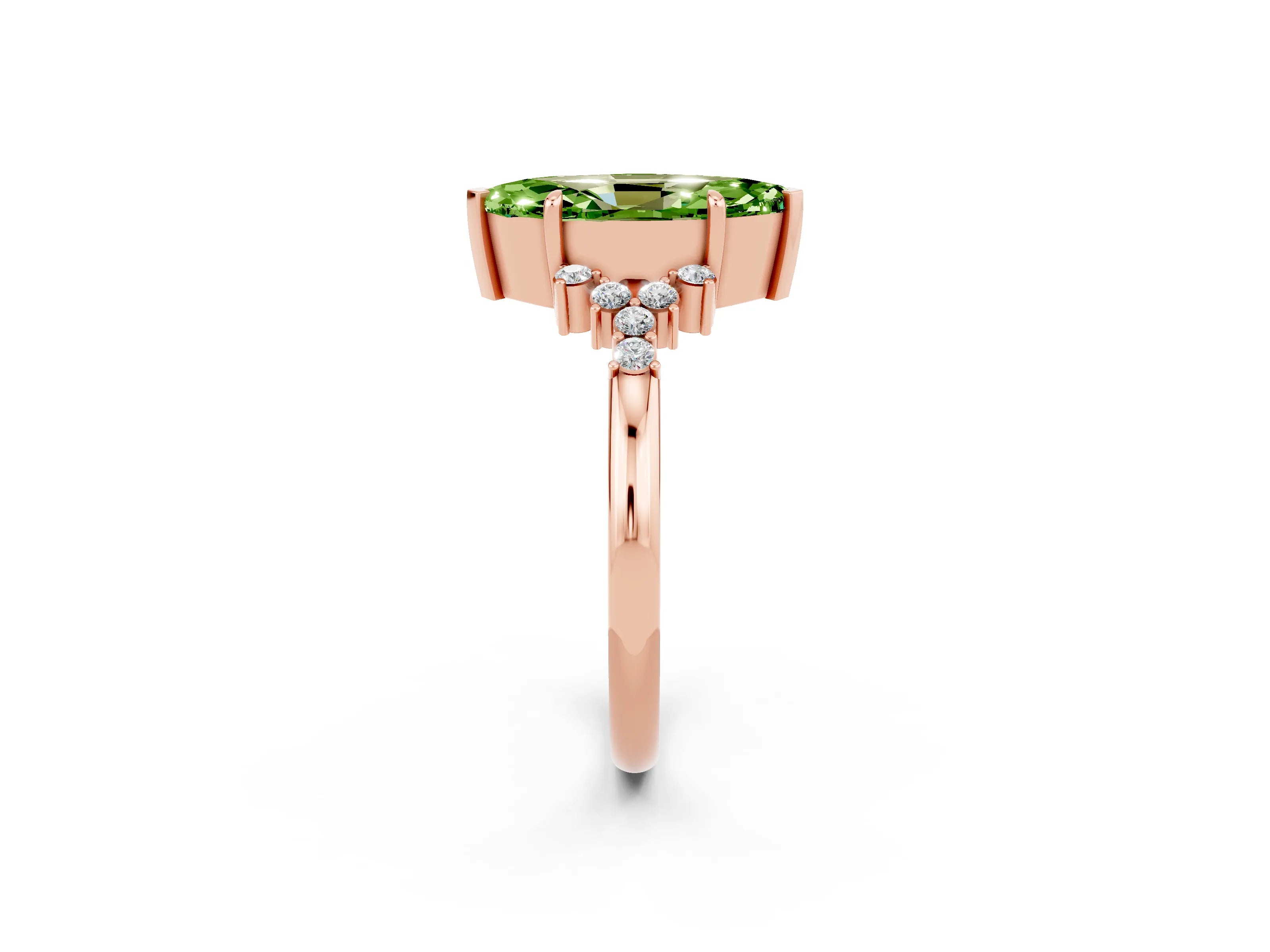 Rose gold Marquise Cut Peridot Ring with Side Stones and Four-Prong Setting_38
