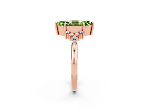 Rose gold Marquise Cut Peridot Ring with Side Stones and Four-Prong Setting_38