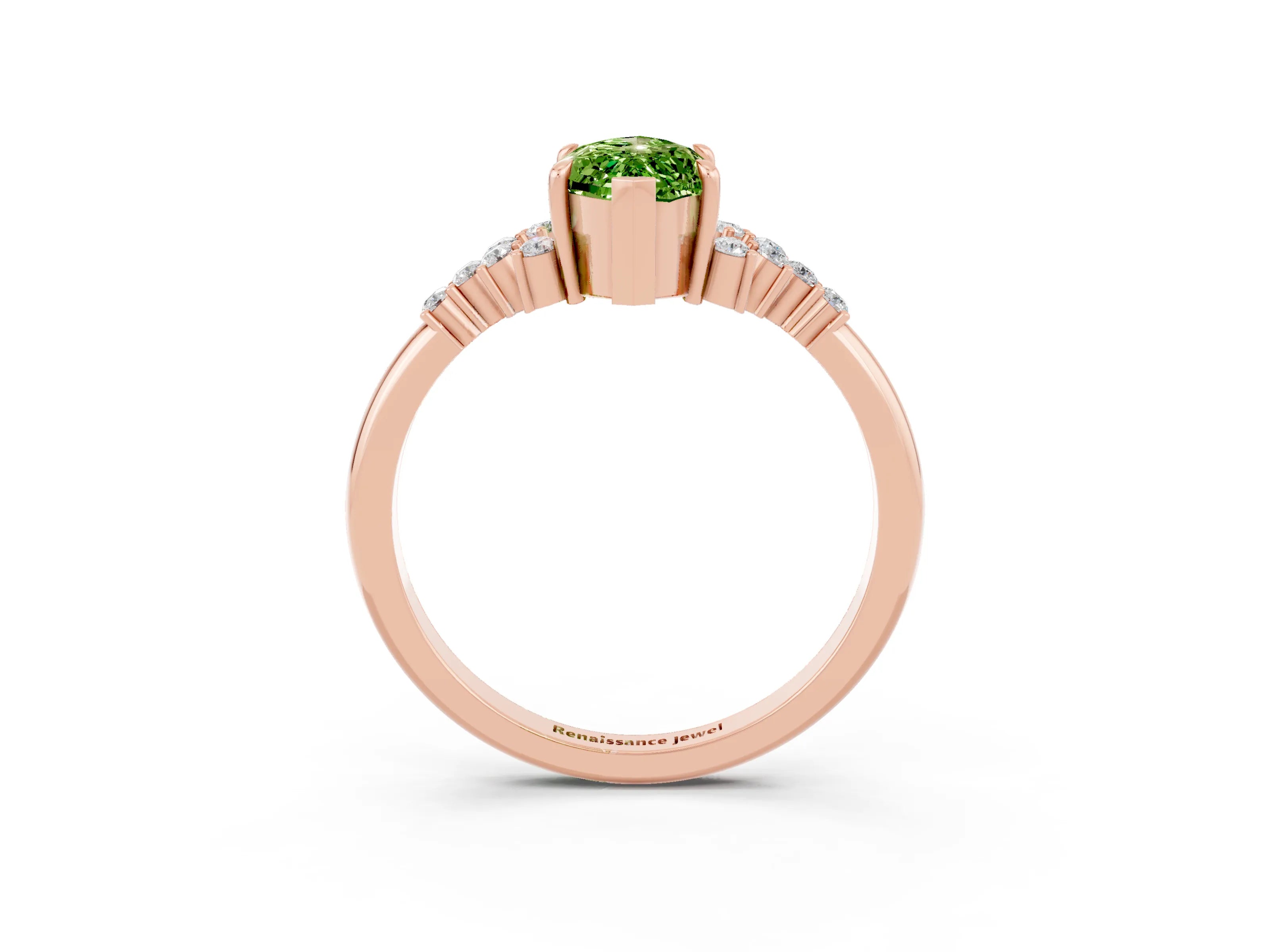 Rose gold Marquise Cut Peridot Ring with Side Stones and Four-Prong Setting_39