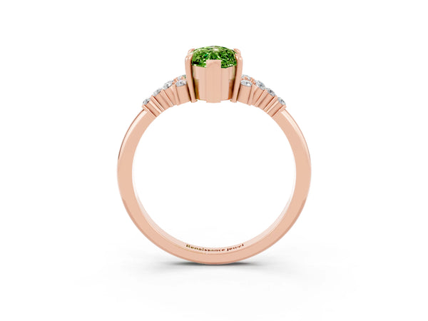 Rose gold Marquise Cut Peridot Ring with Side Stones and Four-Prong Setting