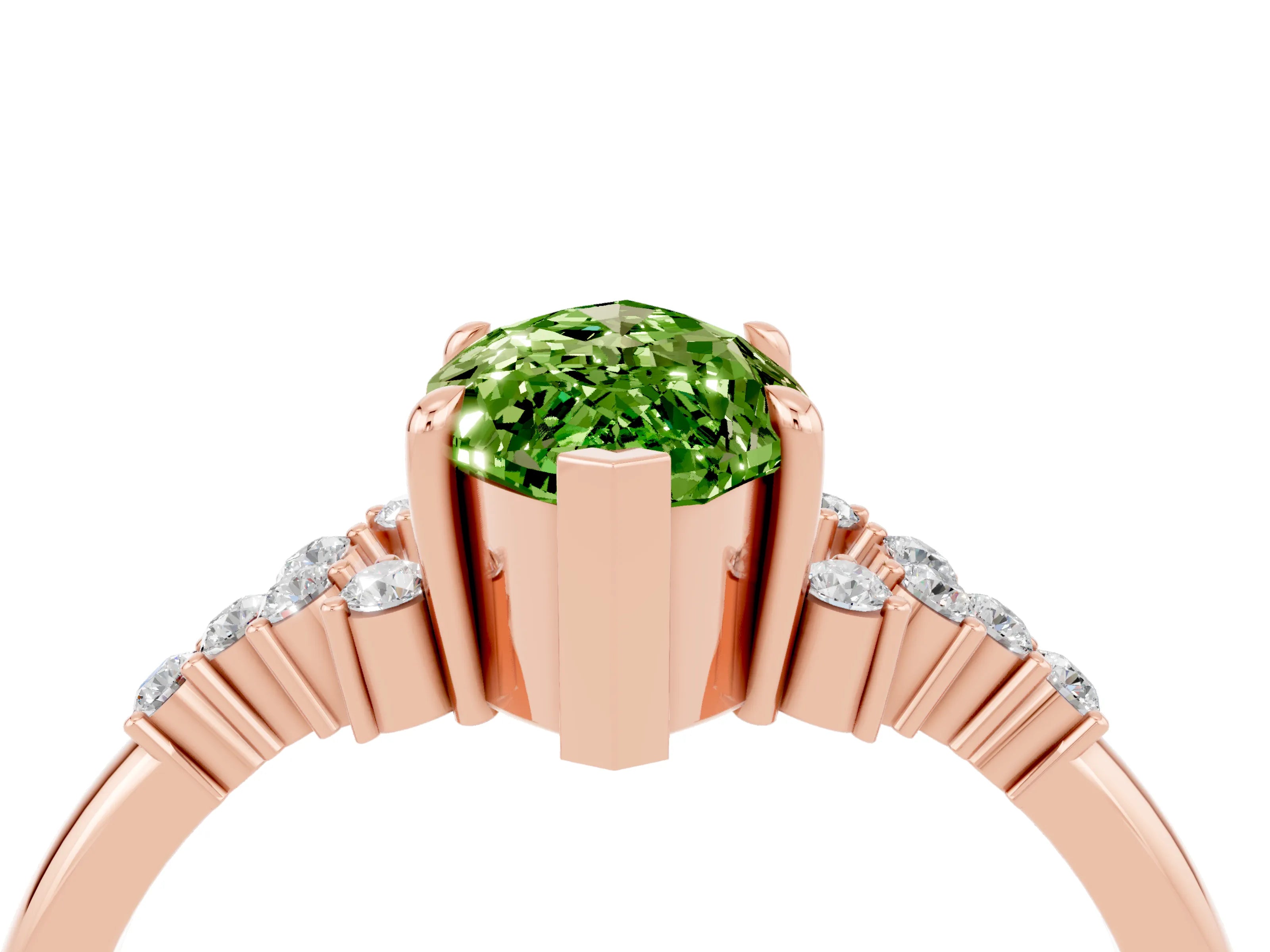 Rose gold Marquise Cut Peridot Ring with Side Stones and Four-Prong Setting_40