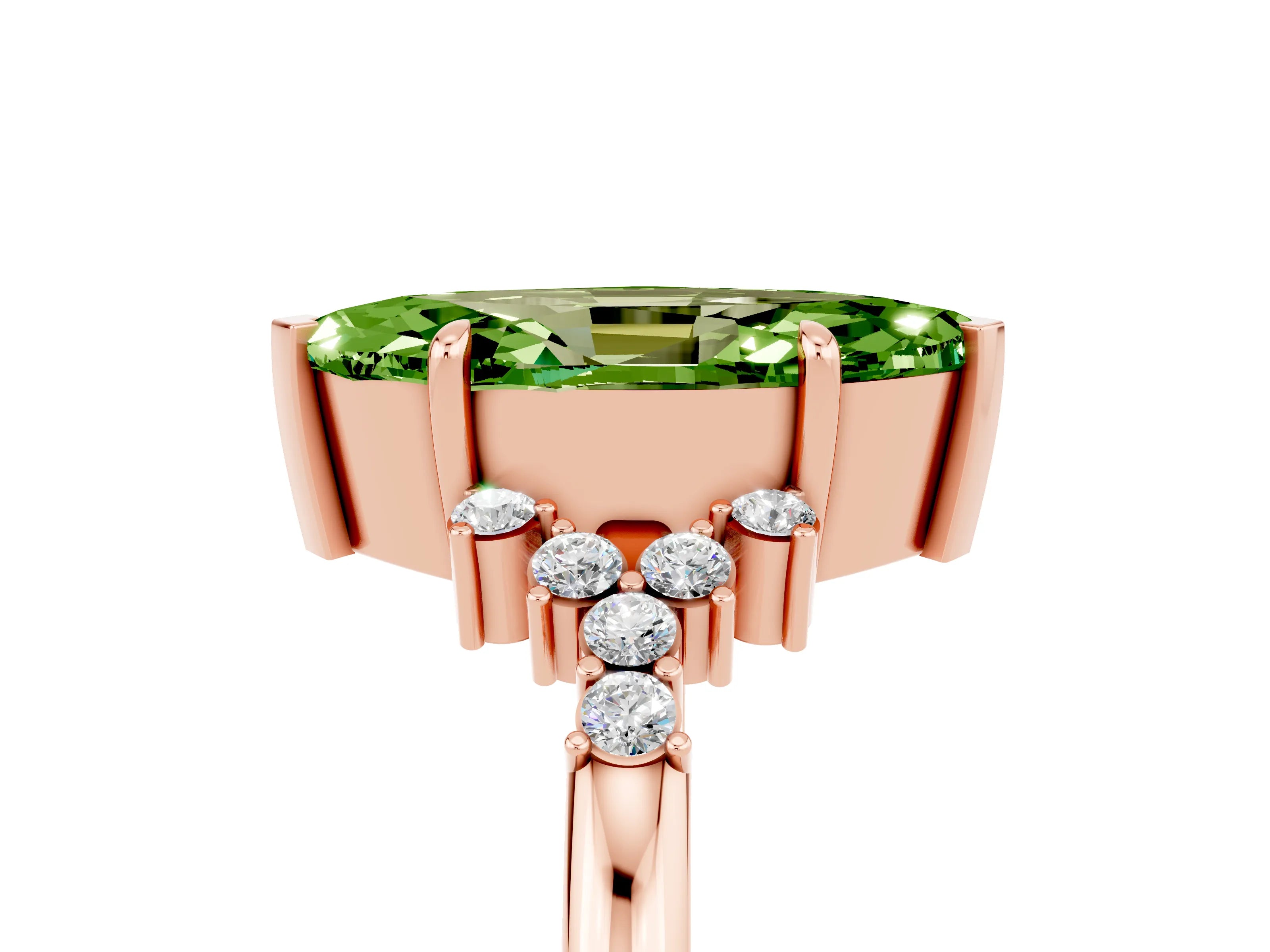 Rose gold Marquise Cut Peridot Ring with Side Stones and Four-Prong Setting_41
