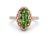 Rose gold Marquise Cut Peridot Scalloped Halo Engagement Ring with Round Shared Prong Band_12